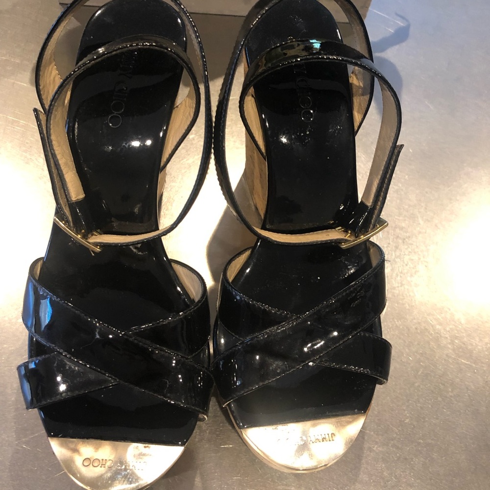 Jimmy Choo Patten Leather Wedge Sandals